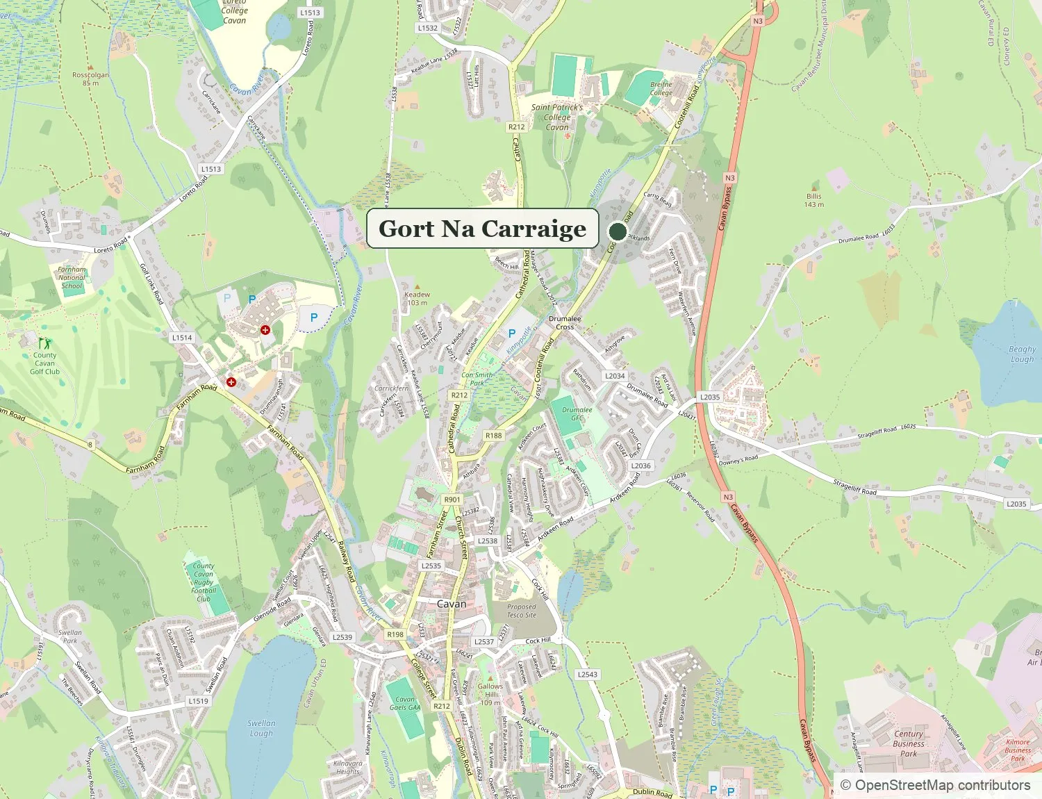 Map showing Gort Na Carraige and surrounding area